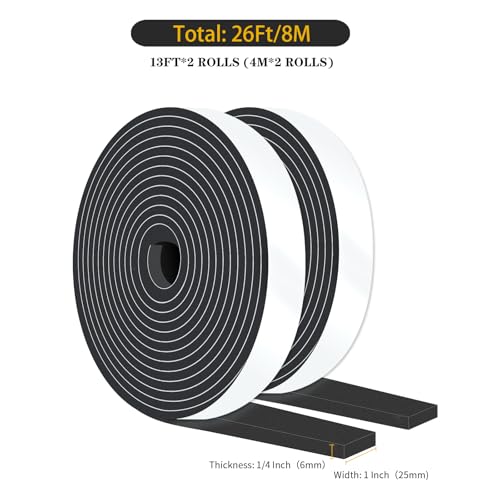 Weather Stripping Door Seal,Weather Stripping,Soundproof,Cold Insulation,High Density CR Foam Insulation Tape for Door, Front Door Frame, Windows,Sliding Door (Black, 1 in x 1/4 in x 26Ft) - size: 1 In x 1/4 In x 26Ft