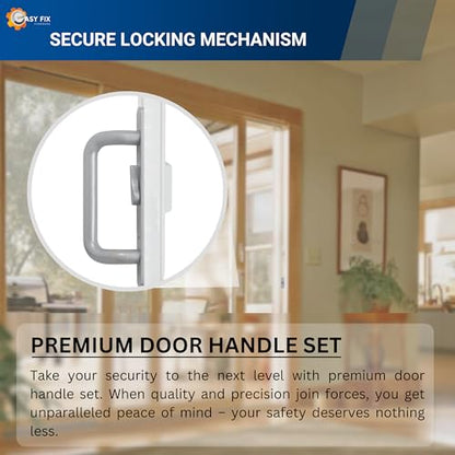 Center Latch Handle Set for Sliding Patio Doors Repair - Smooth Secure Grip | Corrosion-Resistant | Patio Glass Door Handle Replacement, Right-Handed Orientation - Center Latch (Grey)