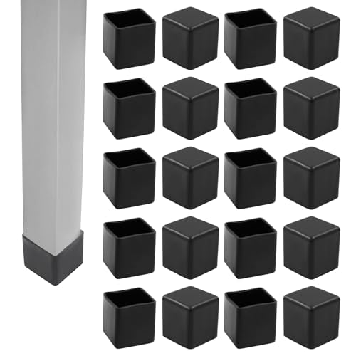 20Pcs Square Furniture Leg Caps 3/4" x 3/4" (20 x 20mm) - Black Rubber Chair Leg Caps Covers Floor Protectors for Hardwood Floors - size: 20×20mm