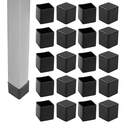 20Pcs Square Furniture Leg Caps 3/4" x 3/4" (20 x 20mm) - Black Rubber Chair Leg Caps Covers Floor Protectors for Hardwood Floors - size: 20×20mm