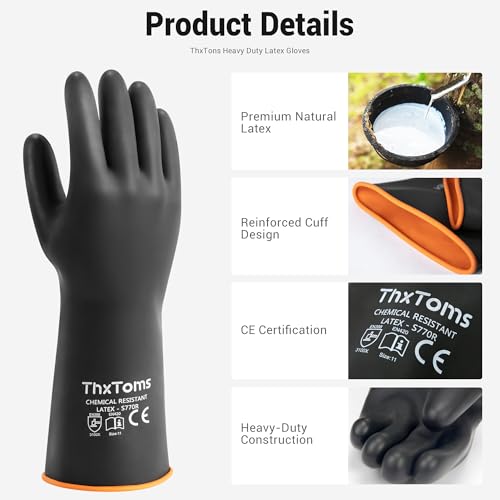ThxToms 22" Heavy Duty Chemical Resistant Latex Rubber Gloves, Waterproof Long Cleaning Gloves for Industrial Cleaning, Gardening, Oil, Acid & Alkali Resistance, 1 Pair - color: 22"