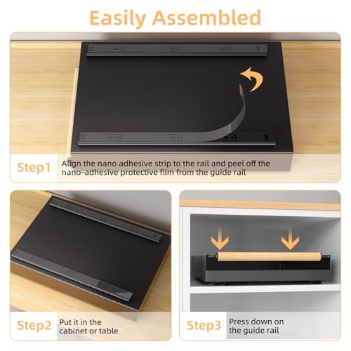 Pull Out Cabinet Organizer, 15.3'' Deep Expandable Slide Out Cabinet Organizer Fixed with Adhesive Nano Film, Slide Out Drawers Pull Out Tray for Cabinet in Kitchen, Pantry, Bathroom, Black - color: Black