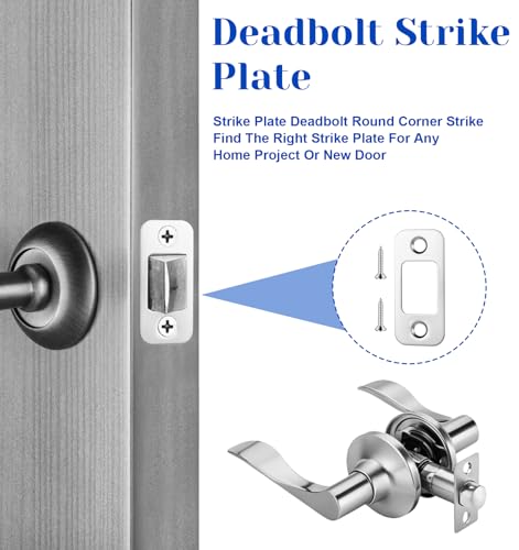 2 Pack Door Lock Plate, 1" x 2 1/4" Strike Plates for Exterior Doors, Heavy Duty Metal Door Backplate for Deadbolt & Latch, Easy Install