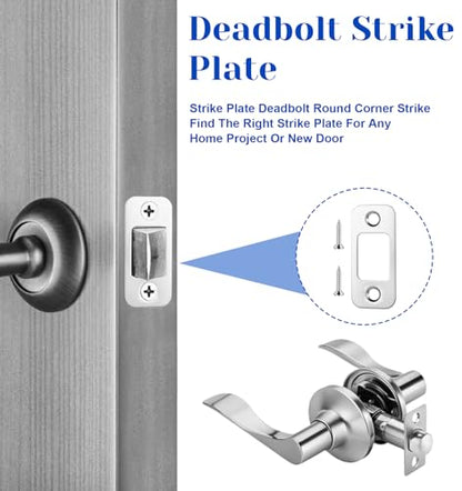 2 Pack Door Lock Plate, 1" x 2 1/4" Strike Plates for Exterior Doors, Heavy Duty Metal Door Backplate for Deadbolt & Latch, Easy Install