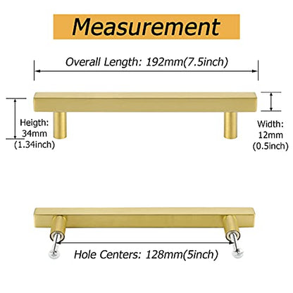 Goldenwarm 25 Pack Gold Cabinet Handles 5"(128mm) Brushed Brass Cabinet Pulls T Bar Drawer Pulls for Kitchen Cupboard & Drawer Hardware - color: Gold, size: 5 Inch Hole Center