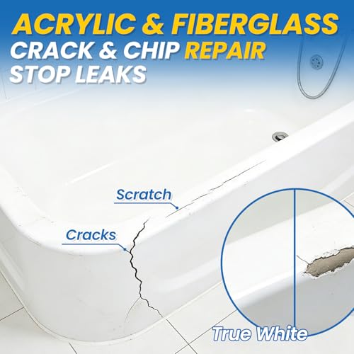 Bathtub & Shower Repair Kit White, Acrylic, Enamel, Fiberglass Tub & Sink Professional Fix for Chips, Cracks, Scratches & Holes in Sinks, Showers, Toilets & Ceramic Tiles