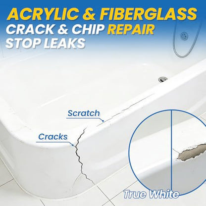 Bathtub & Shower Repair Kit White, Acrylic, Enamel, Fiberglass Tub & Sink Professional Fix for Chips, Cracks, Scratches & Holes in Sinks, Showers, Toilets & Ceramic Tiles