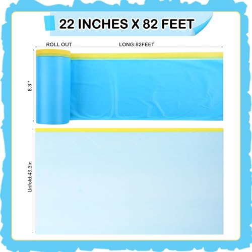 8 Roll Pre-Taped Masking Film for Painting 22'' / 43'' x 82' Plastic Sheeting Roll Automotive Painters Masking Tape Film Sheeting Cover for Walls Trim Appliance Furniture Windows(43'' X 82') - size: 43'' X 82'