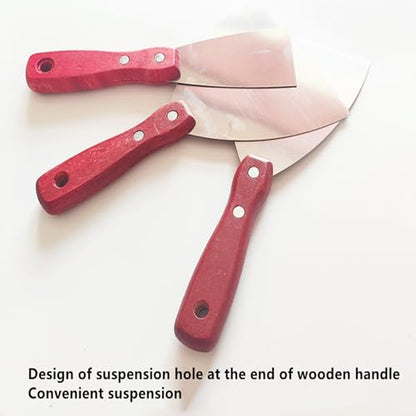 5Pcs 4" Putty Knife Scrapers Stainless steel spatula Tool set，with a comfortable wooden handle，for Scrapering,Drywall Repairs and Spreading，Taping Drywall Wall Painting (4" - 5Pcs) - color: 4" - 5pcs