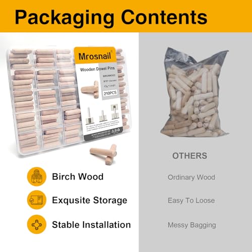210 Pcs Wooden Dowel Pins, 5/16 x 1-3/16 inch Fluted Wood Dowels Hardwood Pegs for Cabinet Doors, Wooden Boxes, DIY Furniture Repair - size: 210PCS 5/16X1-3/16