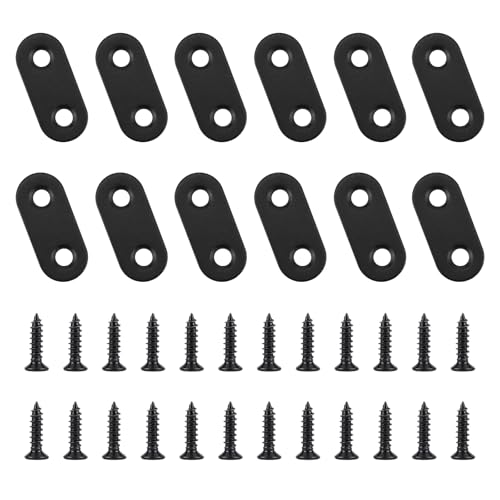 12 PCS 1.43'' x 0.63'' Stainless Straight Flat Brackets, Black Flat Metal Brace Bracket, Support Flat Metal Brace for Wood Furniture, Mending Plate Connector Joining Bracket for Fence,48 Screws - size: 1.43 X 0.63 in