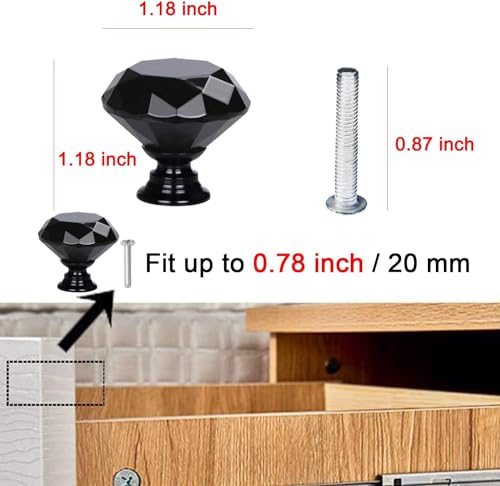 YourGift 6 Pack Drawer Knobs Diamond Shaped Crystal Glass 30mm Cabinet Knobs Pull Handles (30mm, 6 Pack, All Black) - color: All Black, size: 30 mm, 6 Pack