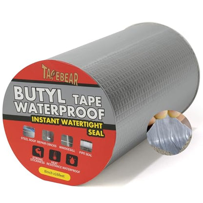 TAPEBEAR Butyl Tape Waterproof Sealing Tape 8inch x 16feet, Upgraded Aluminum Foil Tape Heavy Duty for RV Repair, Awning, Window, Glass & EDPM Roof Leak Patching, Boat and Pipe Sealing, Silver - size: 8inch x16.4feet