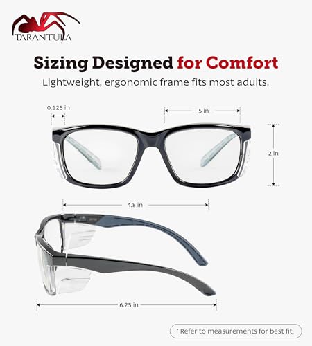 Tarantula Z87.1 Safety Glasses for Men and Women, Soft TPR Temples, Anti-Fog Clear Lenses, Blue Light Blocking, Removable Side Shields, Lightweight Protective Eyewear
