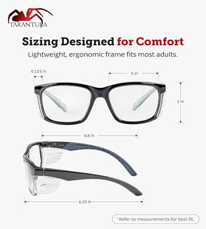 Tarantula Z87.1 Safety Glasses for Men and Women, Soft TPR Temples, Anti-Fog Clear Lenses, Blue Light Blocking, Removable Side Shields, Lightweight Protective Eyewear