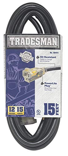 Woods Heavy Duty Extension Cords, 15Ft, 12 Gauge, 3 Conductor, Lighted End, Indoor/Outdoor Cord, SJTOW, Black, 32472 (Pack of 6) - size: 6 Pack