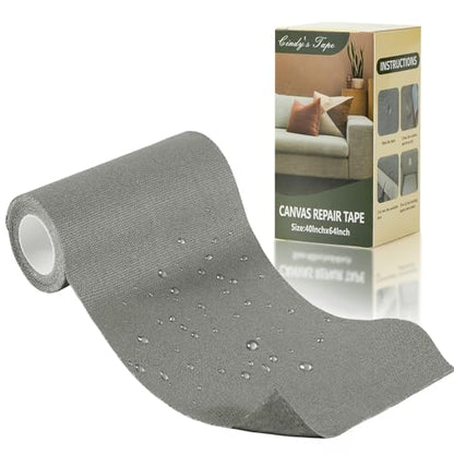 Linen Canvas Repair Tape, 4×63 Inches Dark Grey Waterproof Self-Adhesive Patch for Outdoor Gear, Durable Fabric Tape for Boat Covers, Couch,Tents, Sofas, Sun Shades, Awnings,Lounge Chairs - color: Dark Grey