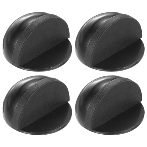 M METERXITY 4-Pack Floor Mounted Door Stops, Stainless Steel Half Dome Floor Gate Stopper with Plastic Rubber Bumper for Living Room/Bedroom/Bathroom, No Drilling Doorstop [Black] - color: Black