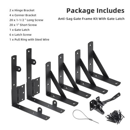 WEKIS Gate Corner Brace Brackets Heavy Duty Anti Sag Gate Kit with Gate Latch for Wooden Fence Gate Hardware Kit - size: Single Door Set