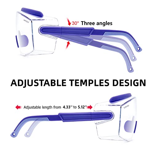 UKNOW Safety Goggles Over Glasses, Safety Glasses Anti Fog Wraparound Eye Protection, Protective Eyewear ANSI Z87.1 - color: Very Peri