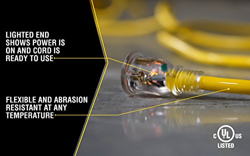 Southwire Yellow Jacket Extra Heavy Duty Extension Cord - Power Cable for Outdoor Tools & Equipment - 10 Gauge SJTW with Lighted End & Molded Plug - 50 Foot