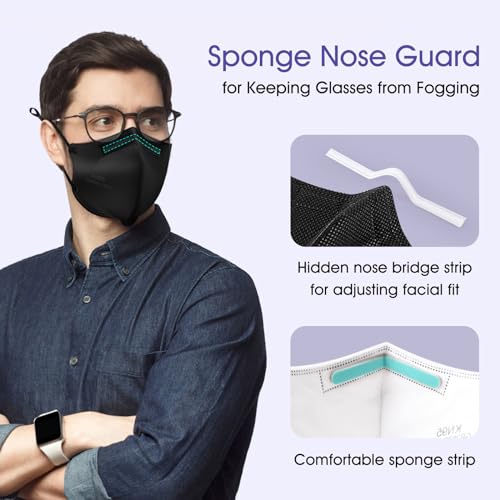 KN95 Adjustable Masks 25 Pack, Individually Wrapped Disposable Masks with Adjustable Ear Loops - color: Black
