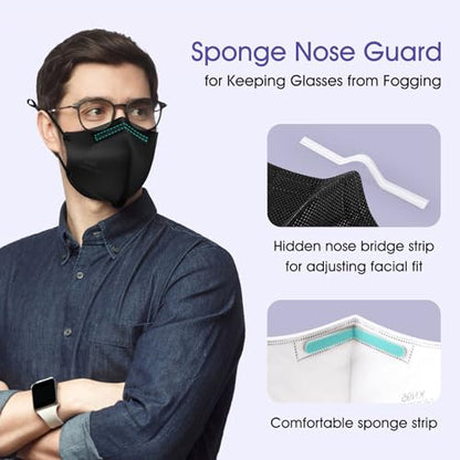 KN95 Adjustable Masks 25 Pack, Individually Wrapped Disposable Masks with Adjustable Ear Loops - color: Black