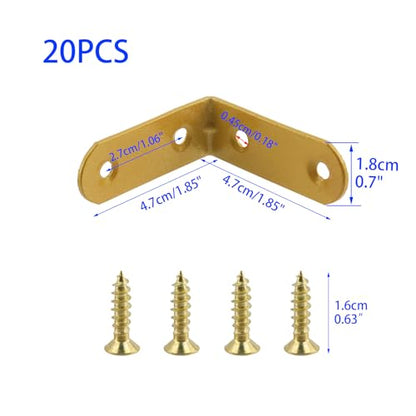 Wealrit 20 PCS L Shape Bracket Corner Braces Gold Right Angle Brackets, Wood Furniture Fastener with Screws for Cabinet Chair Drawer Length- 1.85" - size: 1.85"