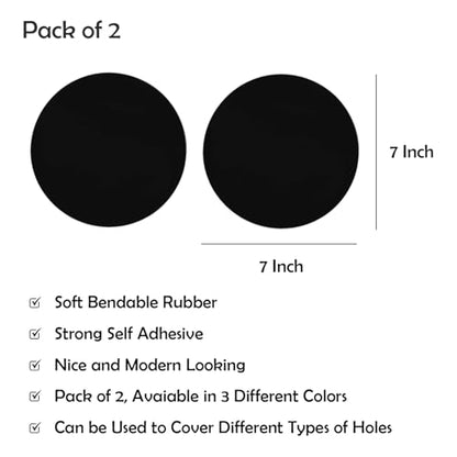 RUBBER BOND 2-Pack Ceiling Cover Plate Wall Hole Cover - 7-inch Round Self-Adhesive Plate for Ceilings or Wall - Black - color: Black