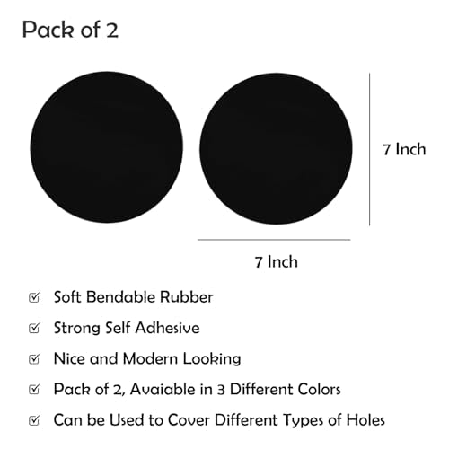 Rubber Bond Self-Adhesive Rubber Wall Outlet Cover Plate 2 Pack - Easy to Apply Peel & Stick Drywall Hole Patch - 7 Inch Round Screwless Blank Wall Plate Cover - Premium Rubber Wall Hole Cover (Black) - color: Black, size: 7 Inch Round