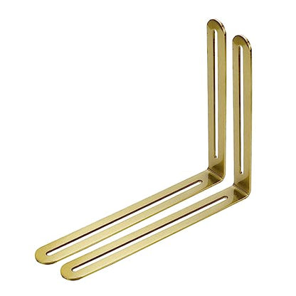 Xiaoyztan 2 Pcs Stainless Steel Shelf Bracket Reinforced L-Shape Slotted Corner Braces Adjustable for Furniture Repair Shelf Support Board Connection Angle Fixing (6.5x7.87in Gold)