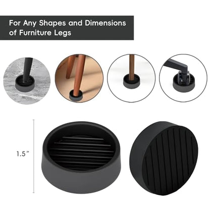 8 Pcs 1.5 x 1.5 Round Non Slip Furniture Pads, Rubber Caster Cups to Prevent Furnitures Feet from Sliding, Anti-Slip Gripper, Floor Protectors for Bed Couch Leg Stoppers (Black)