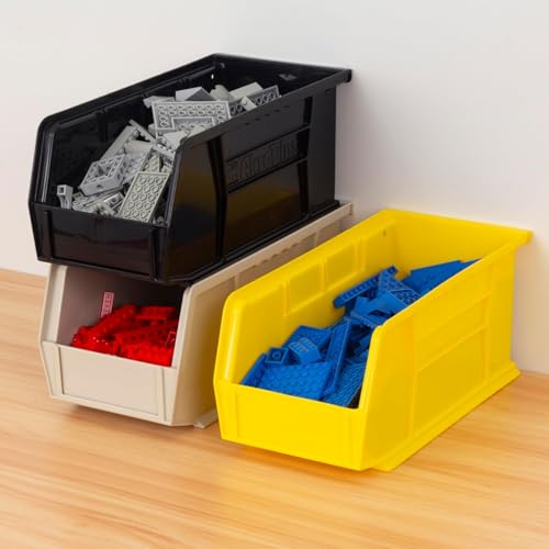 Akro-Mils 30230 AkroBins Plastic Storage Bins, Space-Saving Stackable Bins for Garage, Pantry, Craft Organization, 11" x 5" x 5", Stone, 12-Pack - color: Stone