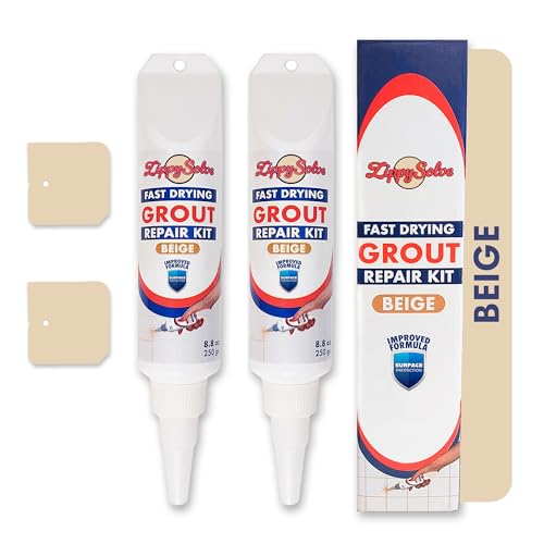 ZippySolve Tile Grout, Repair Kit, 2 Pack Grout Filler, Restore & Renew Tile Joints Line, Fast Drying Tile Grout Paint Squeeze Tube for Bathroom Shower Kitchen Floor, Waterproof (17.6 oz, Beige) - style: 2xBeige