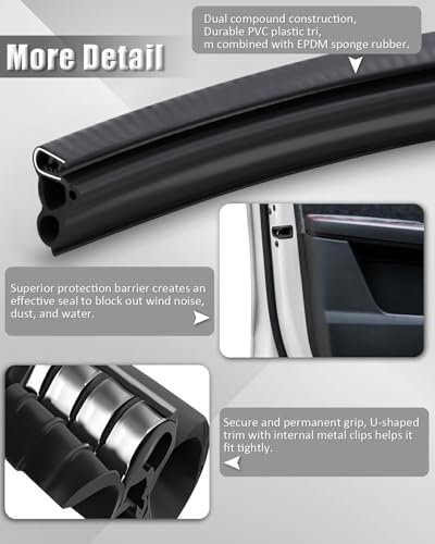 10FT Car Door Seal Strip with Upgraded 3-Bulb Side Design, Universal EPDM Rubber Weather Stripping for Truck, RV, Boat & Home Cabinets, Automotive Edge Trim Gasket for Noise Reduction & Waterproof - size: 10 Feet