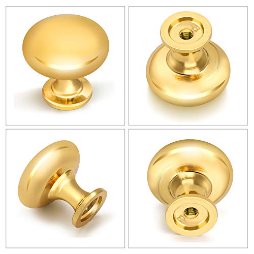 15 Pack Polished Gold Drawer Knob Solid Kitchen Cabinet Hardware,Polished Brass Round Cabinet Dresser Knob Euro Style Furniture Hardware,Diameter:1-1/5" - color: Polished Gold