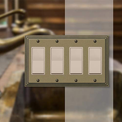 AMERELLE 84R4RB Steps Quadruple Rocker Cast Metal Wallplate in Rustic Brass - color: Rustic Brass, size: 4 Rocker