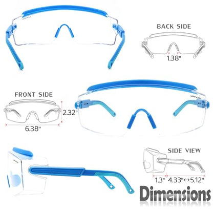 UKNOW Safety Goggles Over Glasses, Anti Fog Safety Glasses with Clear Wraparound Lens, ANSI Z87.1 Protective Eyewear - color: Electric Blue
