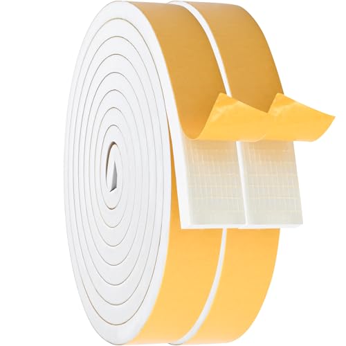 ToLanbbt White Door Window Weather Stripping Self Adhesive Foam Tape High Density Foam Sealing Strip Window Insulation Weatherproof Gasket Tape 1/2" Wide X 1/4" Thick, 33 Ft X 2 Rolls, Total 66 Feet - color: White, size: 1/2 in X 1/4 in X 66ft
