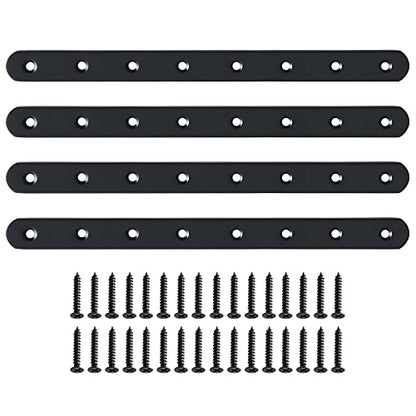 Alise 12-Inch Length Stainless Steel Strap Flat Bars Straight Brace Heavy Duty 4-mm Thick Brackets Mending Plates Repair Fixing Bracket,4 Pcs Matte Black Finish - color: Black, size: 12 Inch