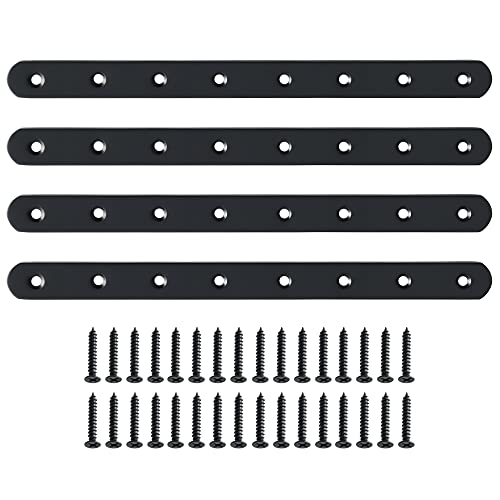 Alise 12-Inch Length Stainless Steel Strap Flat Bars Straight Brace Heavy Duty 4-mm Thick Brackets Mending Plates Repair Fixing Bracket,4 Pcs Matte Black Finish - color: Black, size: 12 Inch