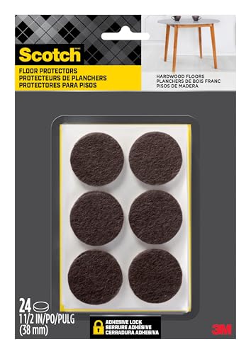Scotch Felt Pads, Felt Furniture Pads for Protecting Hardwood Floors, Round, Brown, 1.5-in Diameter, 24 Pads - style: 24 Pads