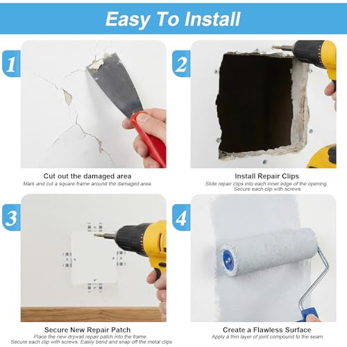 10 Pack Drywall Repair Clips, 1/2 Inch Drywall Patch Clips with 20 Screws, Professional Stainless Steel Dry Wall Repair Kit for Damaged Walls Repairing