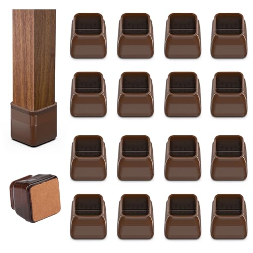 16pcs Square Chair Leg Floor Protectors, Felt Pads Chair Leg Protectors for Hardwood Floors, Silicone Furniture Feet Cups Covers Felt Pads, Prevents Scratches & Reduce Noise, Brown, Small - color: Brown-16pcs, size: Square S (0.90'' -1.22'')