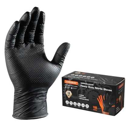 ANBOSON 10 Mil Diamond Textured Nitrile Gloves, Heavy Duty Disposable, Extra Thick, Latex & Powder Free, Chemical and Puncture Resistant, Ideal for Auto Repair, Cleaning, Painting, X-Large - color: Black of 100, size: X-Large