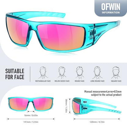 Polarized Sports Sunglasses for Men Women Unbreakable Frame Cycling Fishing Wrap Around Sunglasses UV400 Protection - color: 1-clear Green/Purple Pink Mirror Lens