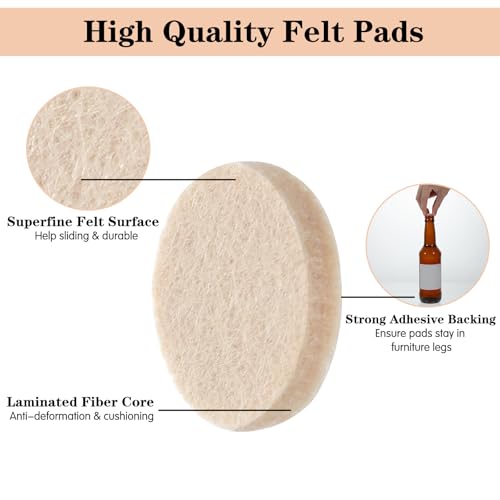 96 Pcs Felt Furniture Pads for Hardwood Floors, Self Adhesive Chair Leg Floor Protectors Non Slip Anti Scratch Felt Pads for Furniture Feet, 3/4" Round, Beige