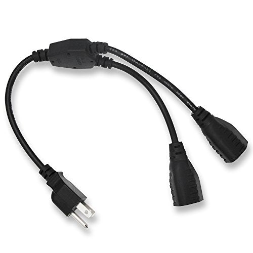 Power Cord Extension Y Splitter - 2 Way Outlet Adapter NEMA 5-15R to 1 NEMA 5-15P with 18AWG 300V Plug 1ft 13A