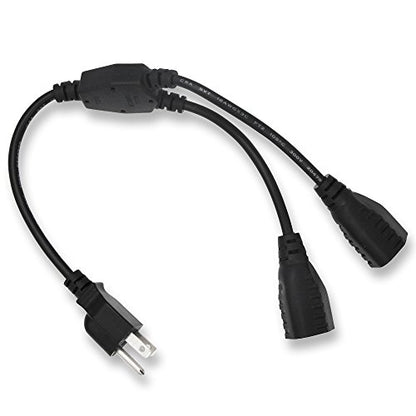 Power Cord Extension Y Splitter - 2 Way Outlet Adapter NEMA 5-15R to 1 NEMA 5-15P with 18AWG 300V Plug 1ft 13A