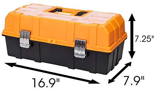 BIG RED ATRJH-3430B Torin 17" Plastic 3-Layer Multi-Function Storage Tool Box with Tray and Dividers, Black/Orange - style: Plastic Tool Box